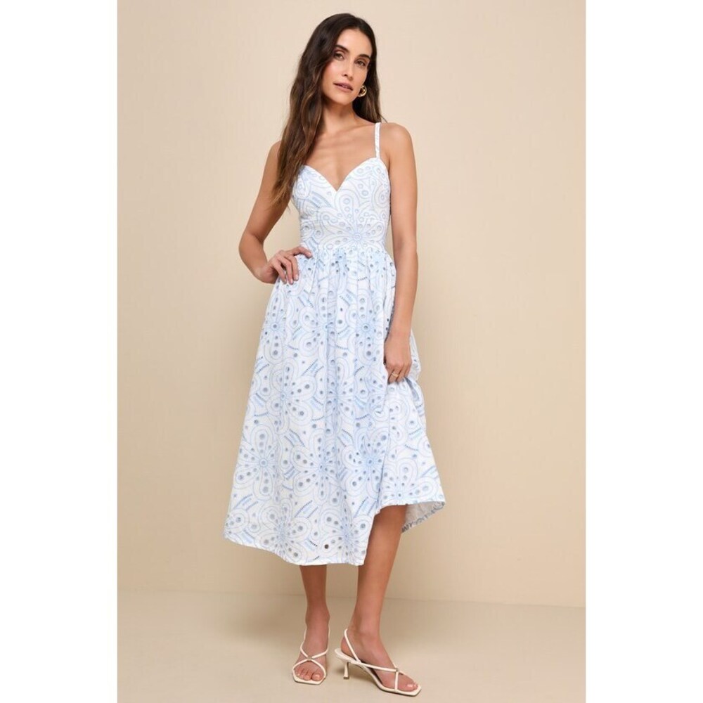 Lulus Sunny Poise White Cotton Eyelet Embroidered Midi Dress - Size XL